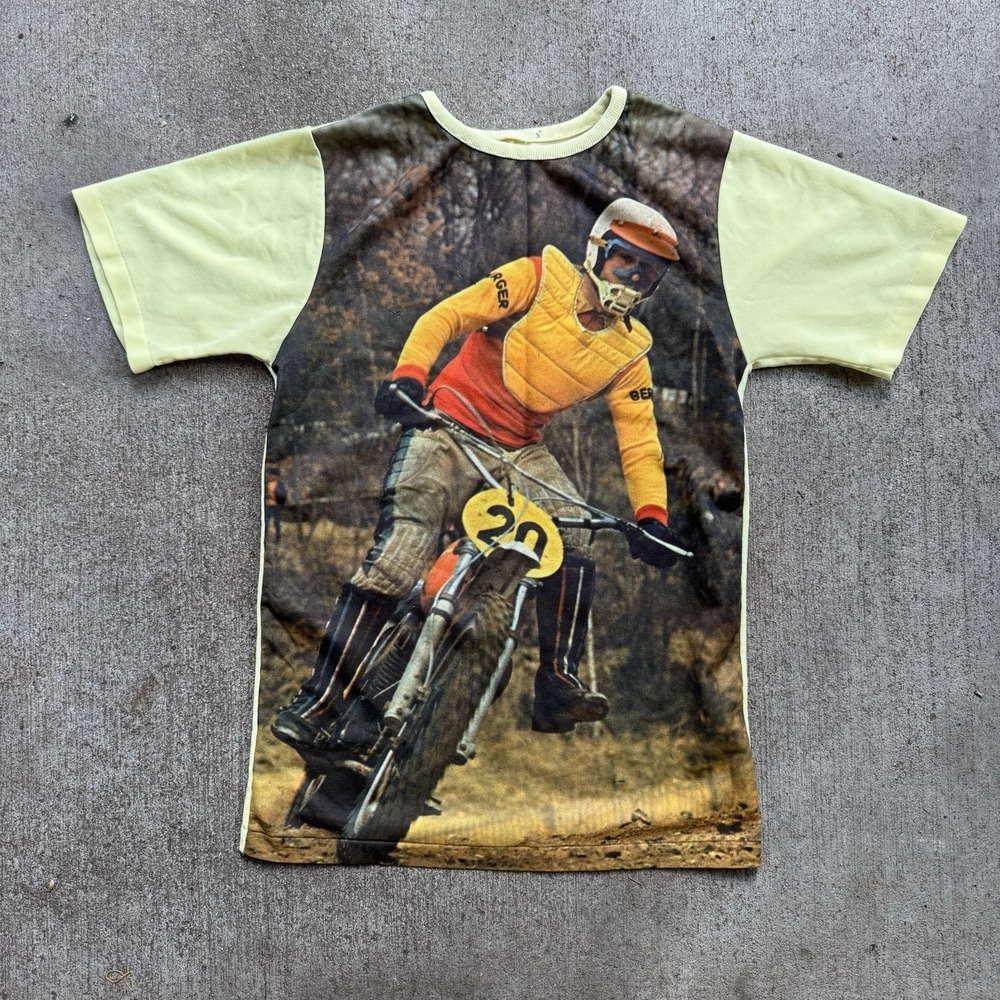 Vintage Vanderbilt 70s Motocross Print Tee Shirt Polyester Picture Small